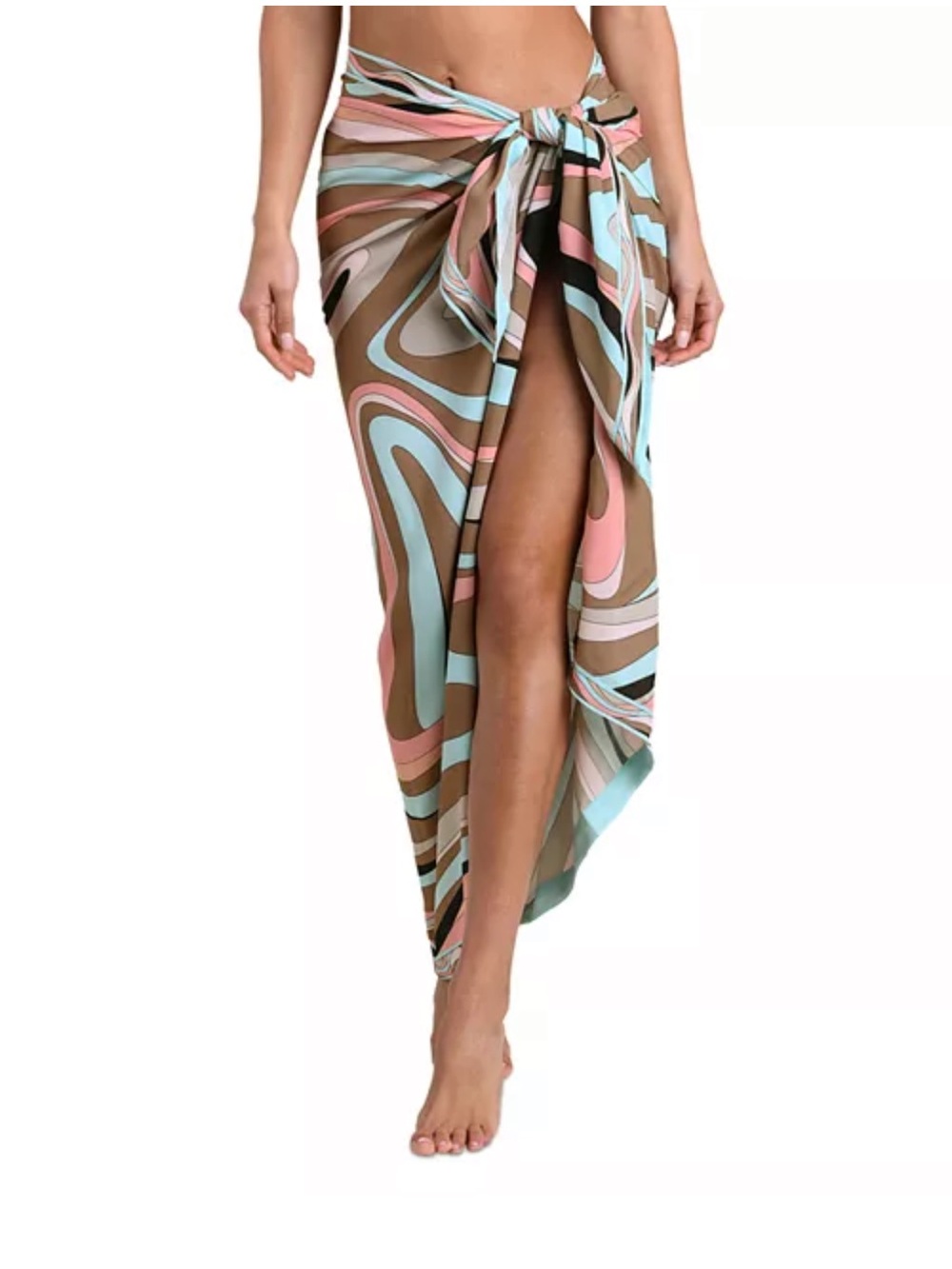 L'AGENCE Brown Swirl Sarong with Pink & Light Blue Accents